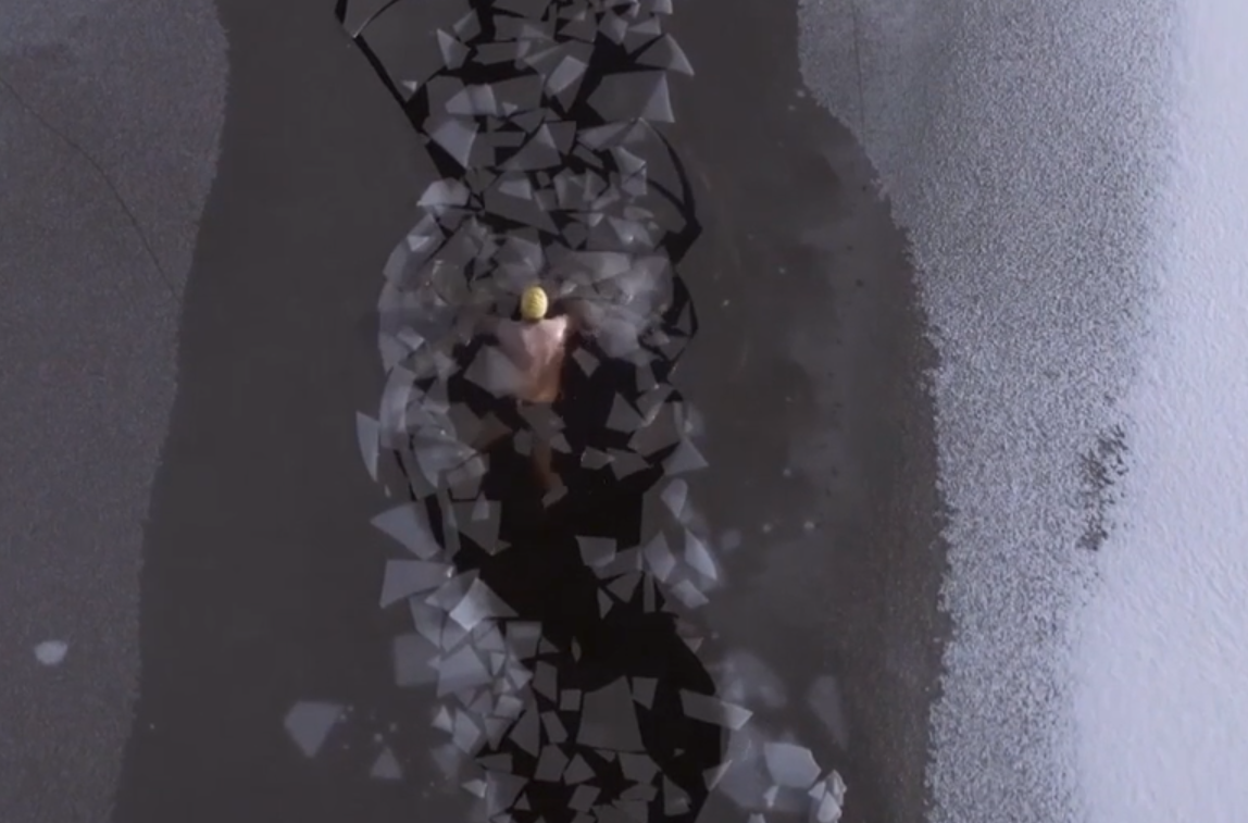 This went swimming frozen lake
