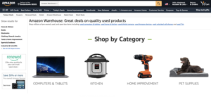 graphical user interface, application: The Amazon Warehouse homepage.
