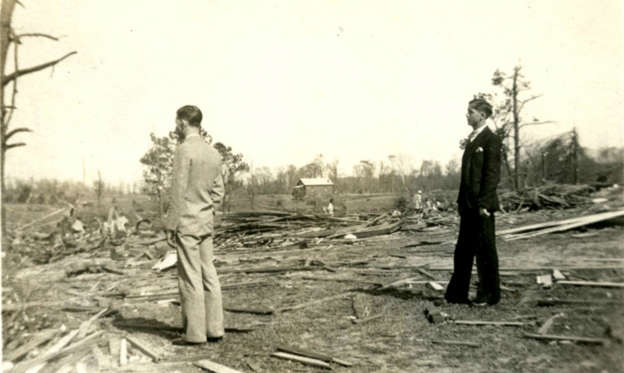Slide 2 of 52: Alabama has been pummeled by several so-called ‘super outbreaks’ over the past century but the series of tornados that hit on 21 March 1932 remains the worst in terms of death toll and the sheer scope of the damage that occurred in a single day. The official death toll is 286, though many believe it could be far higher, thousands were left homeless and close to 2,000 were injured in the severe storms. Many towns and homesteads, including sites near Birmingham (pictured), were completely leveled, while eyewitnesses reported seeing cars flung through the air and cabins blown away.