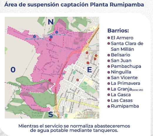 Corte de agua en Quito afectará a 12 barrios este sábado 6 de abril