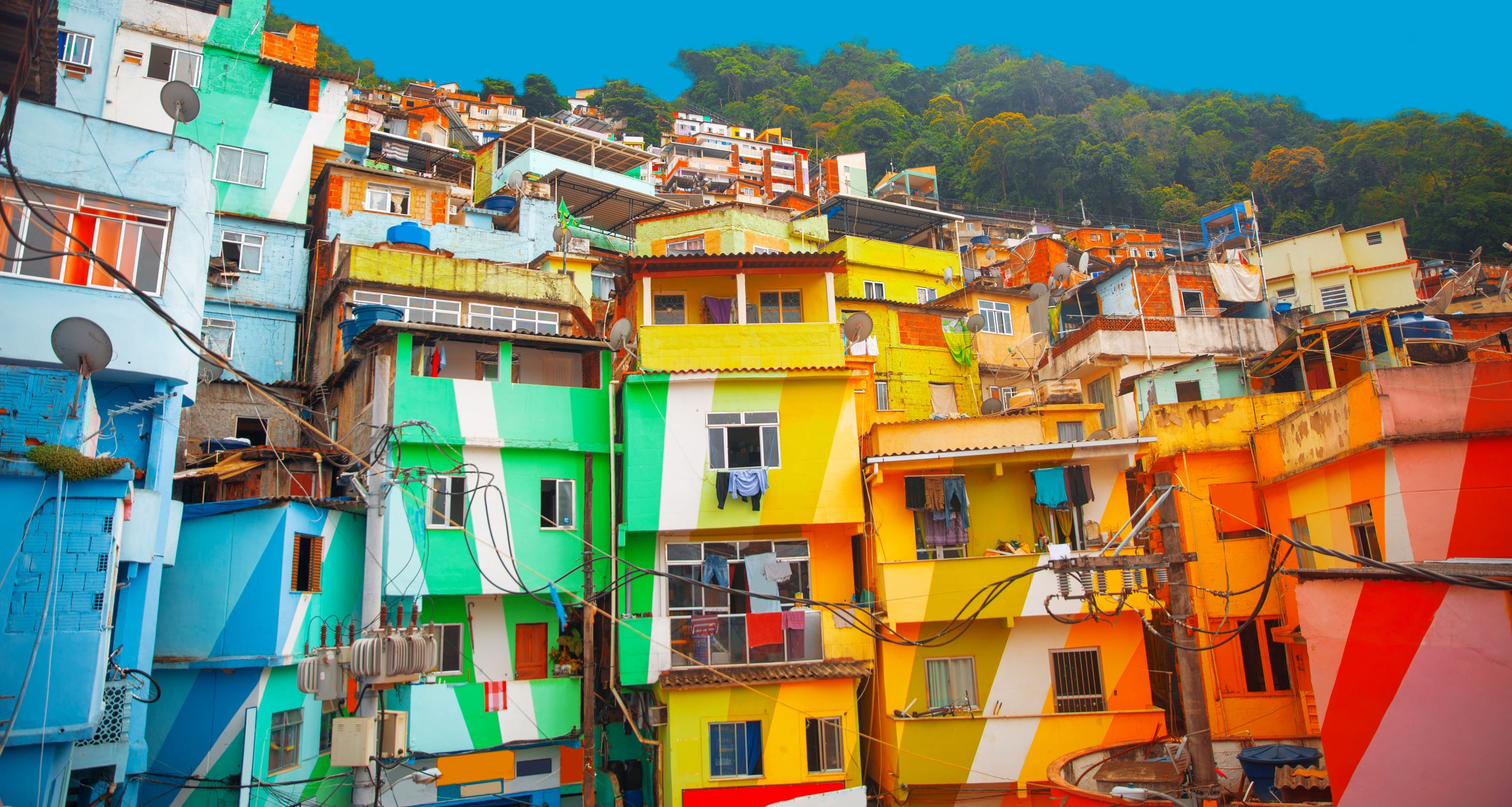 Colorful painted buildings of Favela  in Rio de Janeiro Brazil