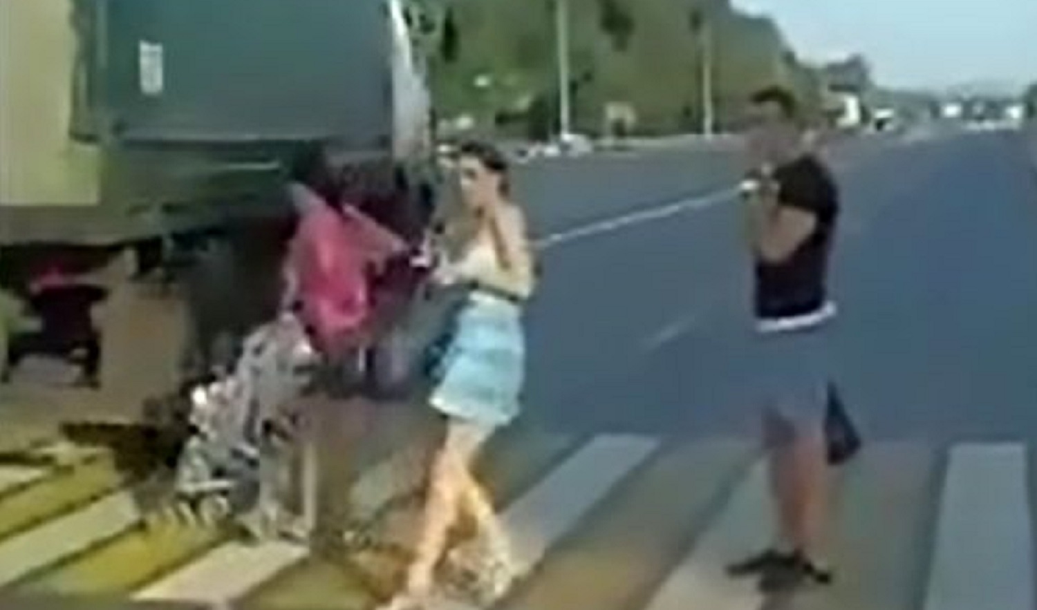 Incredible moment stops truck hitting