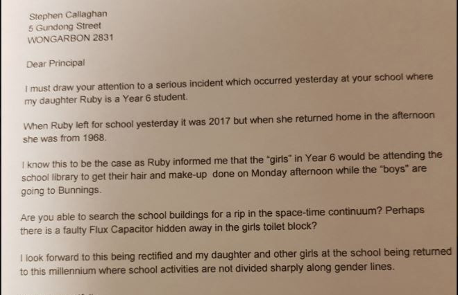 Father's letter daughter's school goes