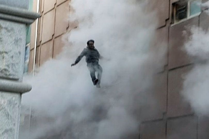 jumps from floor flee fire