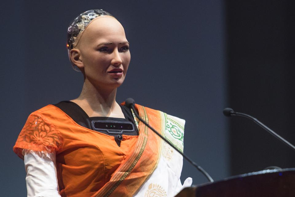 Robot Sophia visits sari