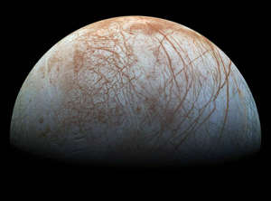 The surface of Jupiter's moon Europa.