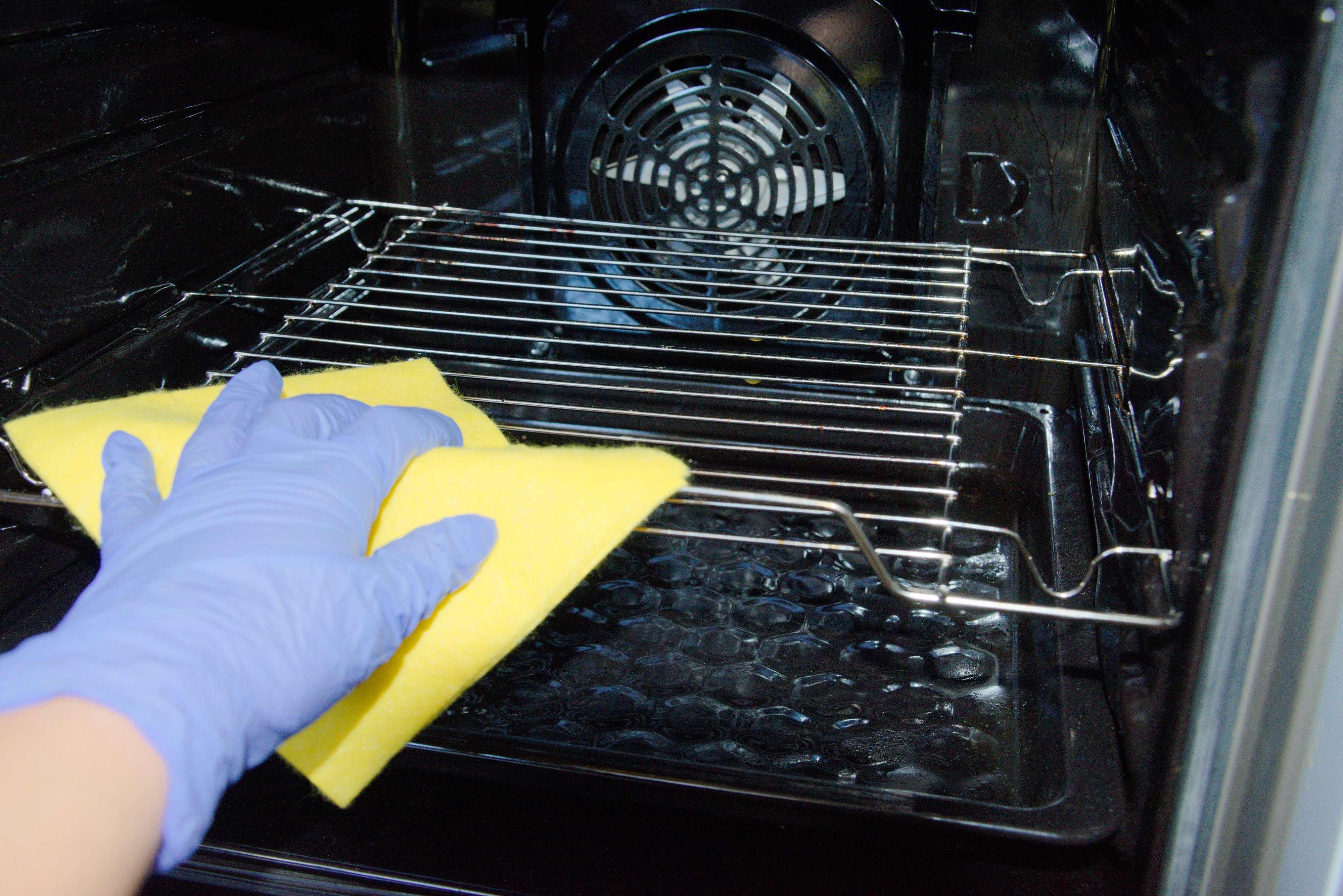 Cleaning an oven in the kitchen