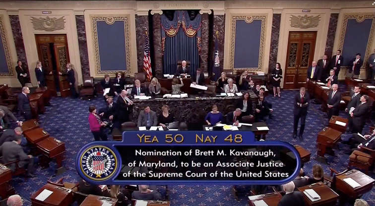 Slide 4 of 90: A still image taken from video of the final tally of votes by the U.S. Senate on the confirmation of Supreme Court nominee Judge Brett Kavanaugh, in Washington, U.S., October 6, 2018.   Senate TV via REUTERS