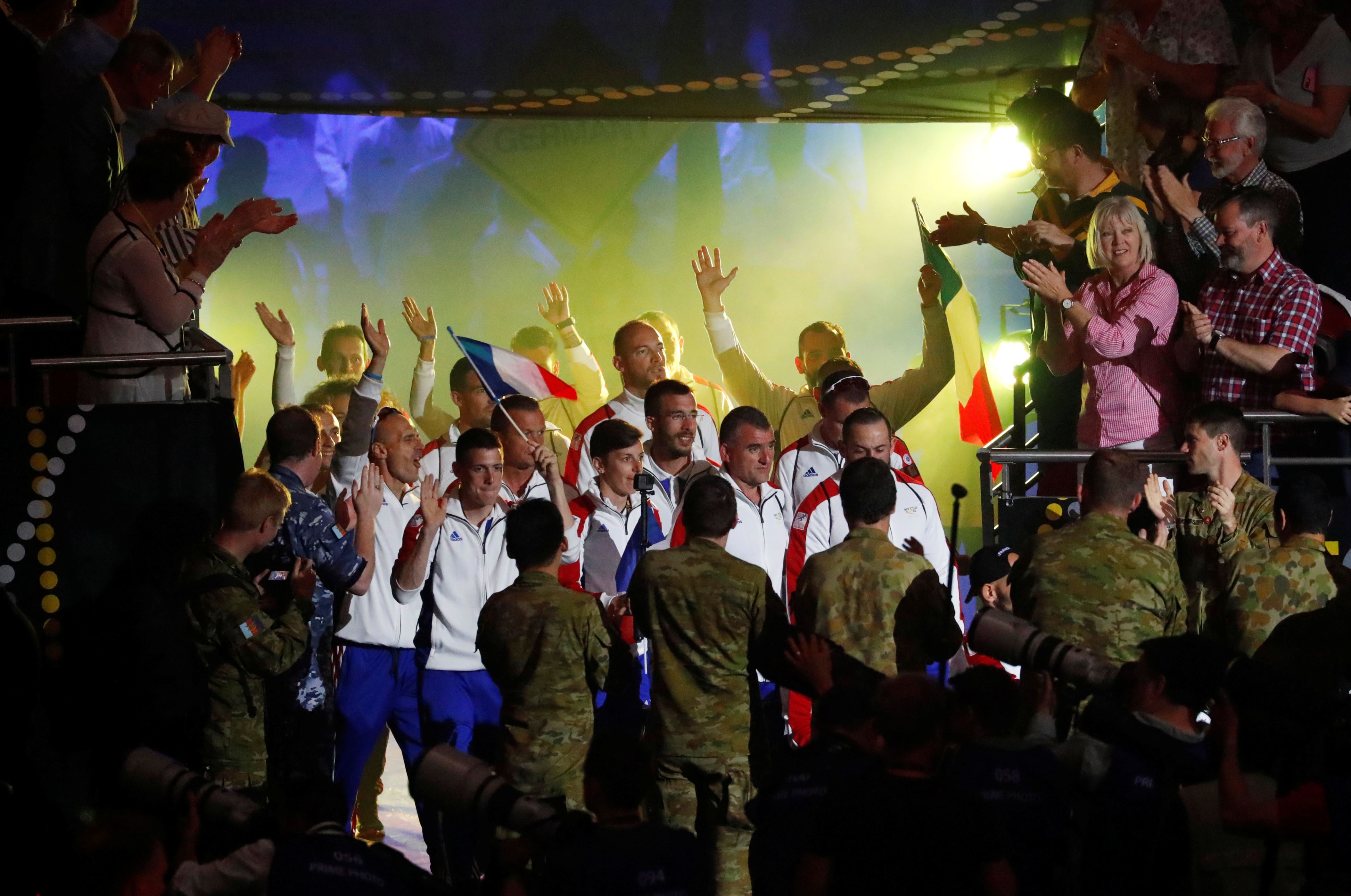 The France team enter the Qudos Bank Arena during the closing ceremony of the Invictus Games in Sydney, Australia October 27, 2018.