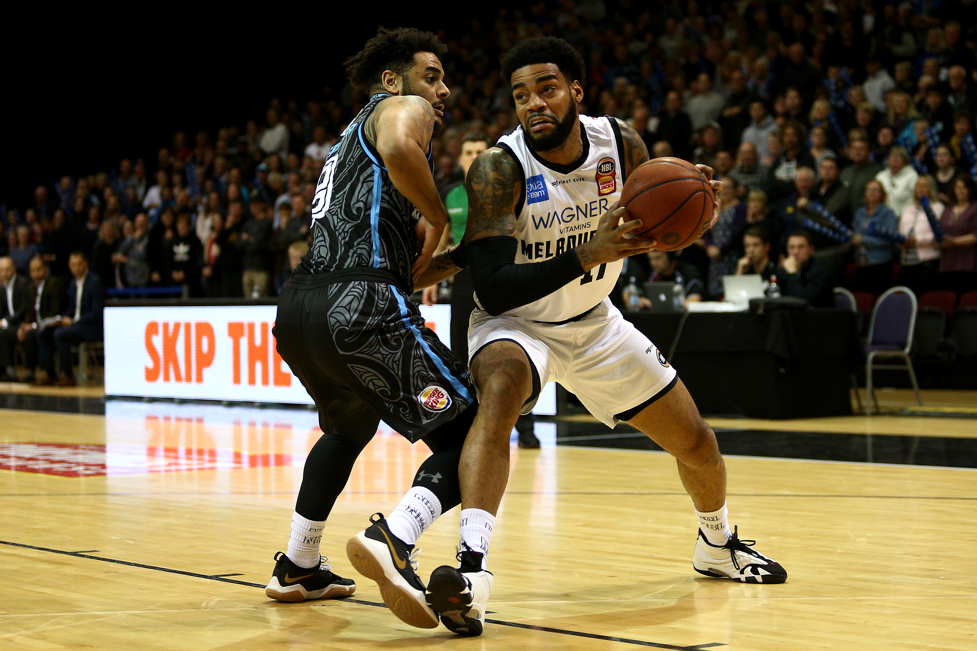 DJ Kennedy of Melbourne United drives to the basket during the round six NBL match between the New Zealand Breakers and Melbourne United at in Invercargill, New Zealand.