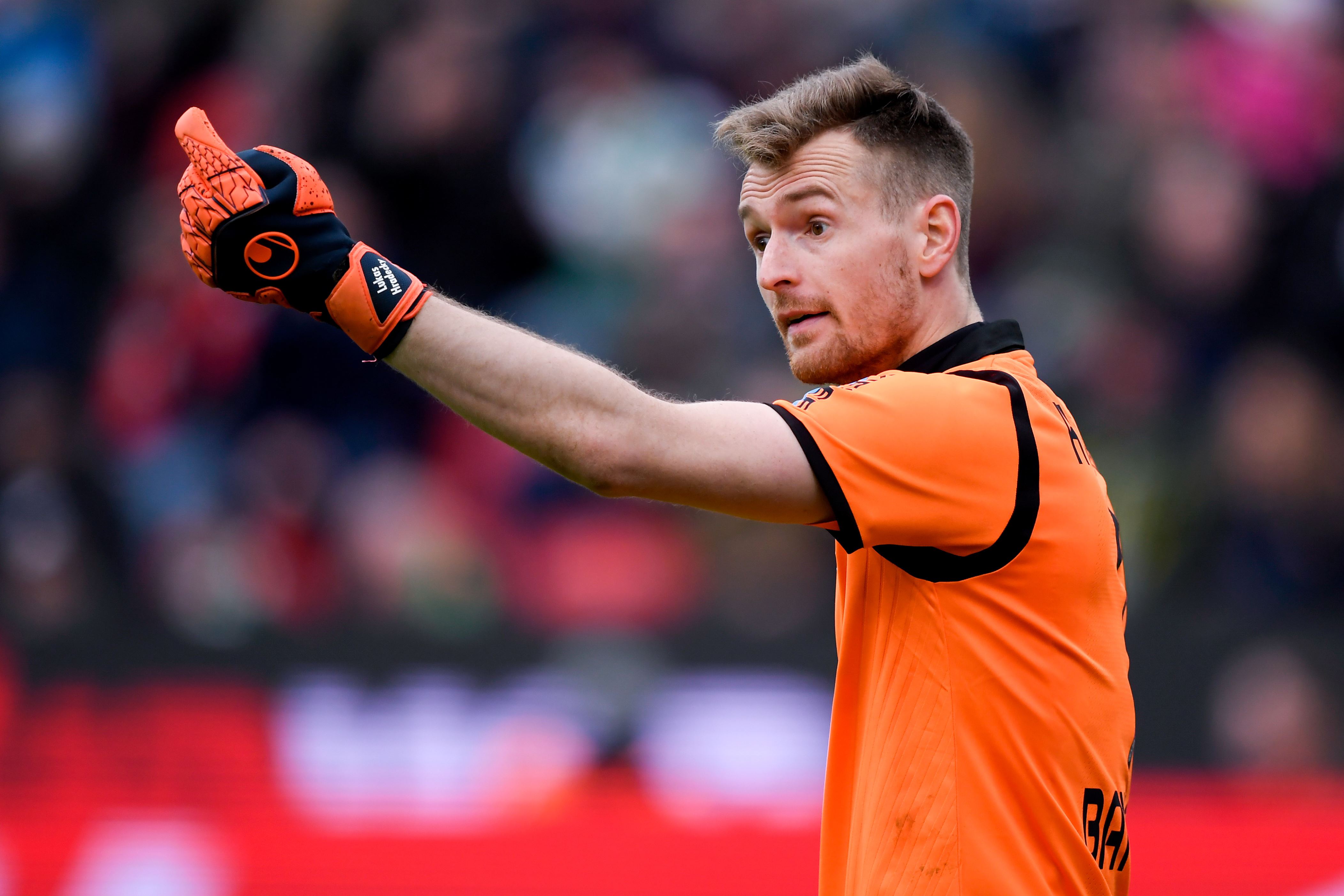 LEVERKUSEN, GERMANY - MARCH 17: Lukas Hradecky of Bayer Leverkusen  during the German Bundesliga  match between Bayer Leverkusen v Werder Bremen at the BayArena on March 17, 2019 in Leverkusen Germany (Photo by Angelo Blankespoor/Soccrates/Getty Images)