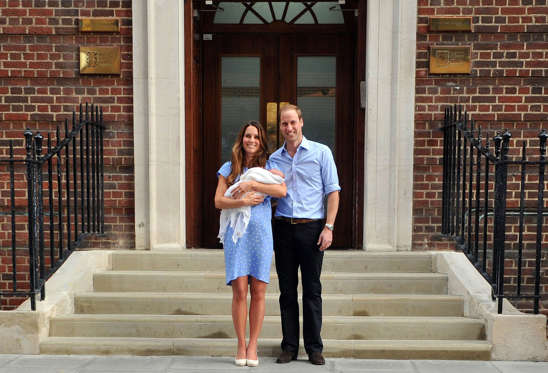 Prince George was born in the Lindo Wing of St Mary's Hospital, Paddington—the same hospital in which Prince William and his brother, Prince Harry, were born to Diana, Princess of Wales, in 1982 and 1984 respectively. This picture was taken on the steps of the hospital and was the first time the Royal baby was shown to members of public.