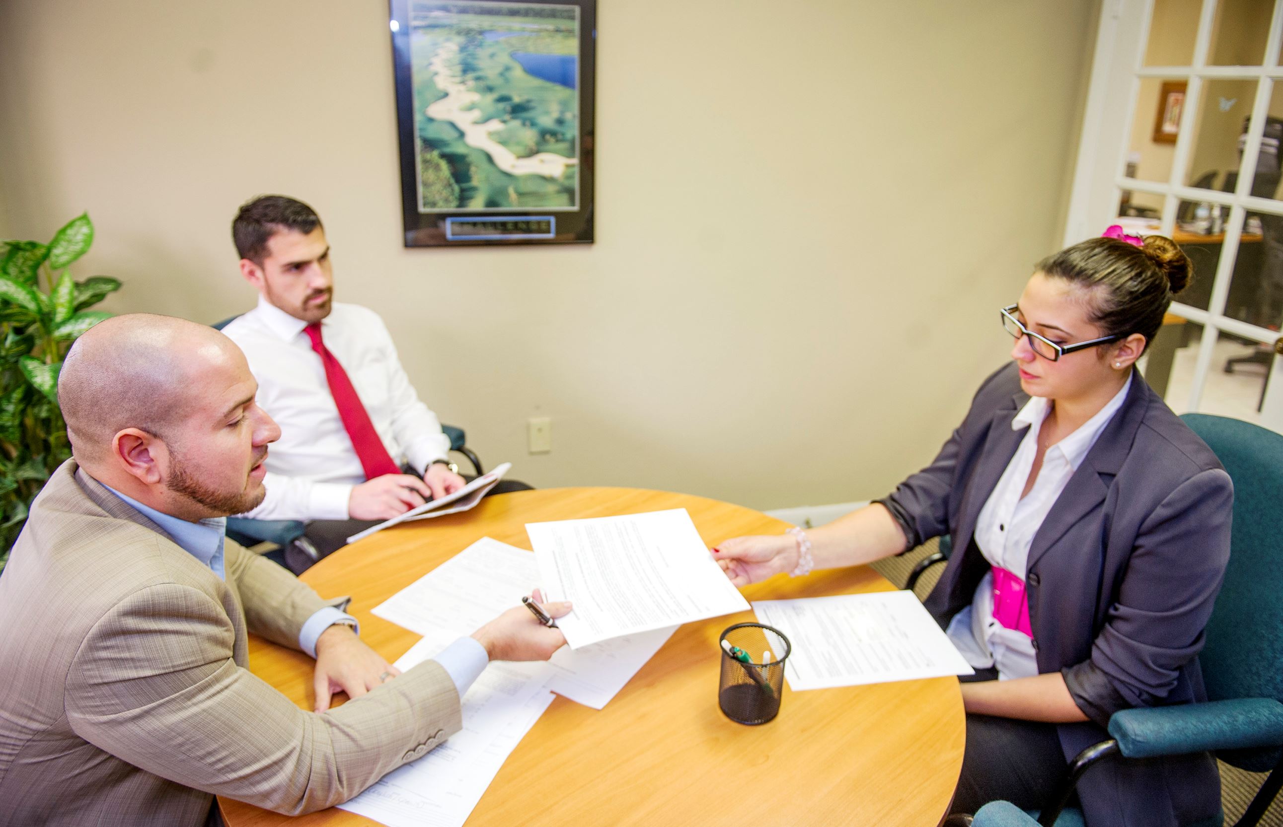 Talent Acquisition Manager, Chris Aguilar and Miguel Icaza interview Elizabeth Fiallo at Careerxchange, on May 14, 2014 in Miami, Florida.