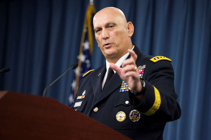Outgoing Army Chief of Staff Gen. Ray Odierno speaks during his final news briefing at the Pentagon, Aug. 12, 2015.