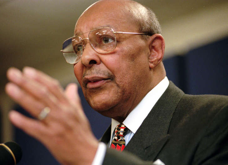 In this Saturday, Jan. 17, 1998, file photo, Rep. Louis Stokes, D-Ohio, announces, at the Carl B. Stokes Social Services Mall in Cleveland, that he will retire from Congress at the end of the year.