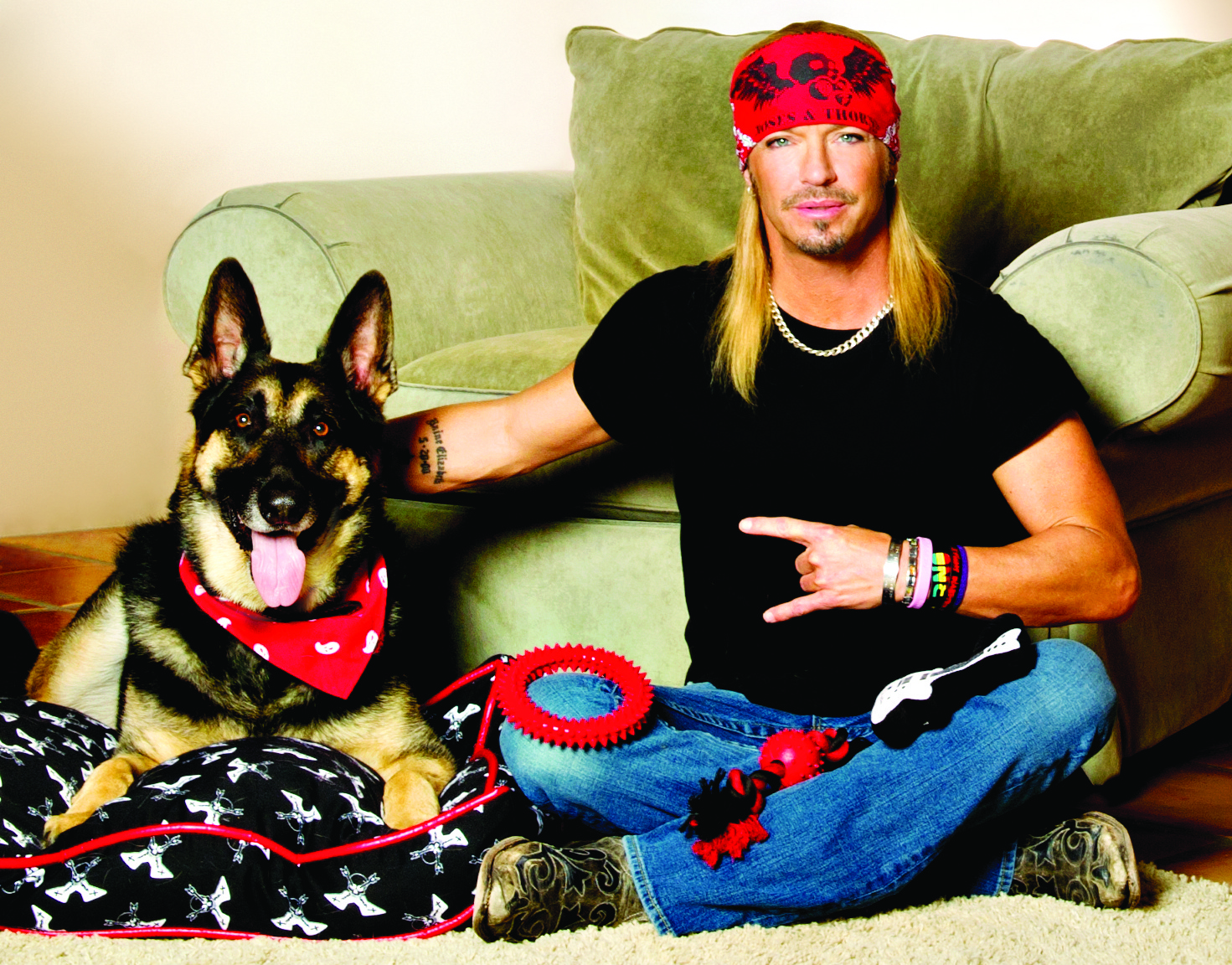 Bret Michaels with his 'Pets Rock' dog accessories line