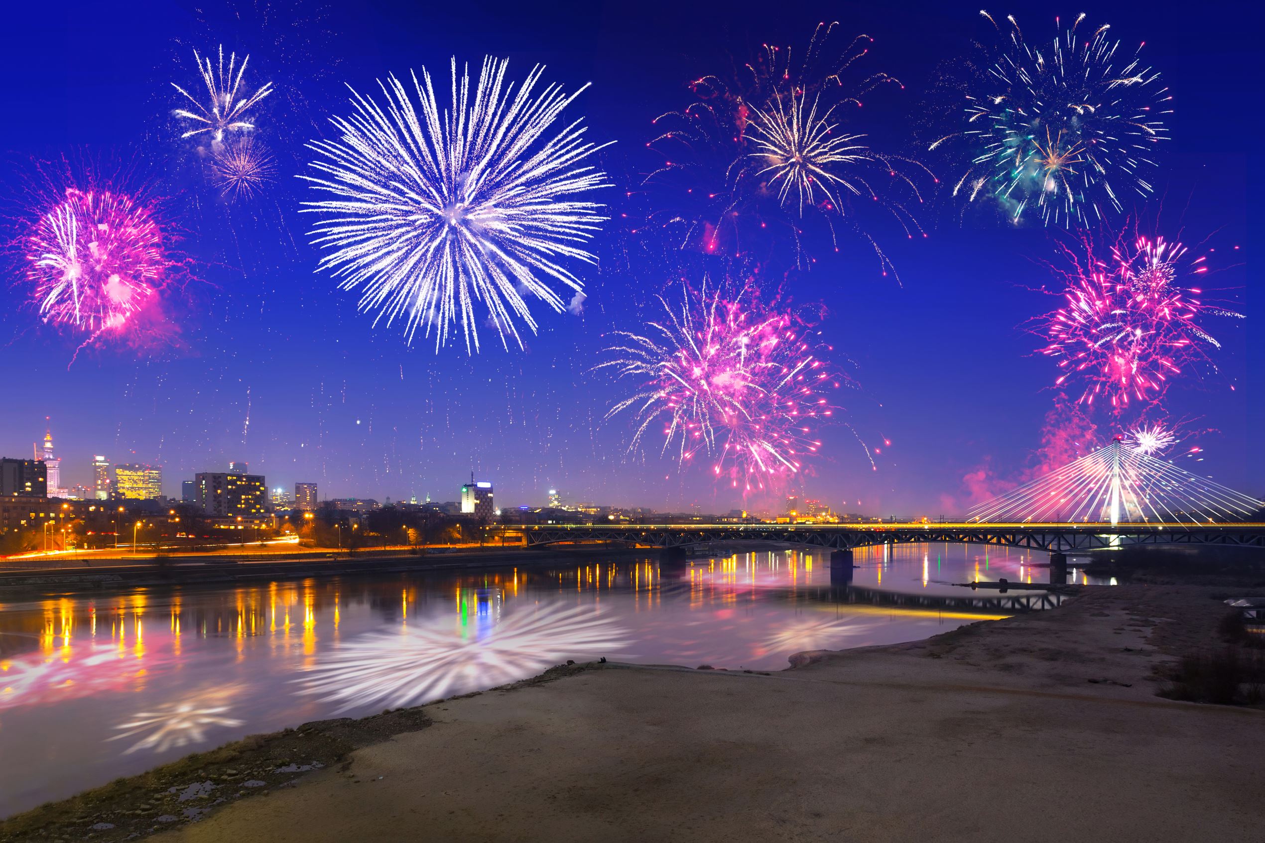 New Year fireworks display in Warsaw, Poland