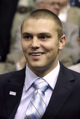 This Sept. 3, 2008 file photo shows Track Palin, son of Alaska Gov. Sarah Palin, during the Republican National Convention in St. Paul, Minn. Track Palin was arrested in a domestic violence case in which his girlfriend was afraid he would shoot himself with an AR-15 assault rifle.