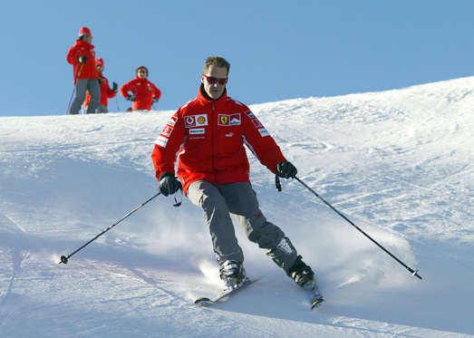 MADONNA DI CAMPIGLIO, ITALY: German Formula 1 driver Michael Schumacher skis in the winter resort of Madonna di Campiglio, in the Dolomites area, Northern Italy, 11 January 2005. Schumacher takes part in the traditionnal Ferrari winter meeting with the press. AFP PHOTO / Press Ferrari (Photo credit should read STR/AFP/Getty Images)