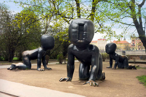David Cerny is a controversial Czech sculptor whose works can be seen in many locations in Prague. These disturbing giant alien 'Tower Babies' are typical of his challenging work.