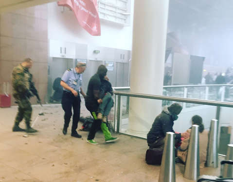 shows the scene in Brussels Airport in Brussels, Belgium, after explosions were heard