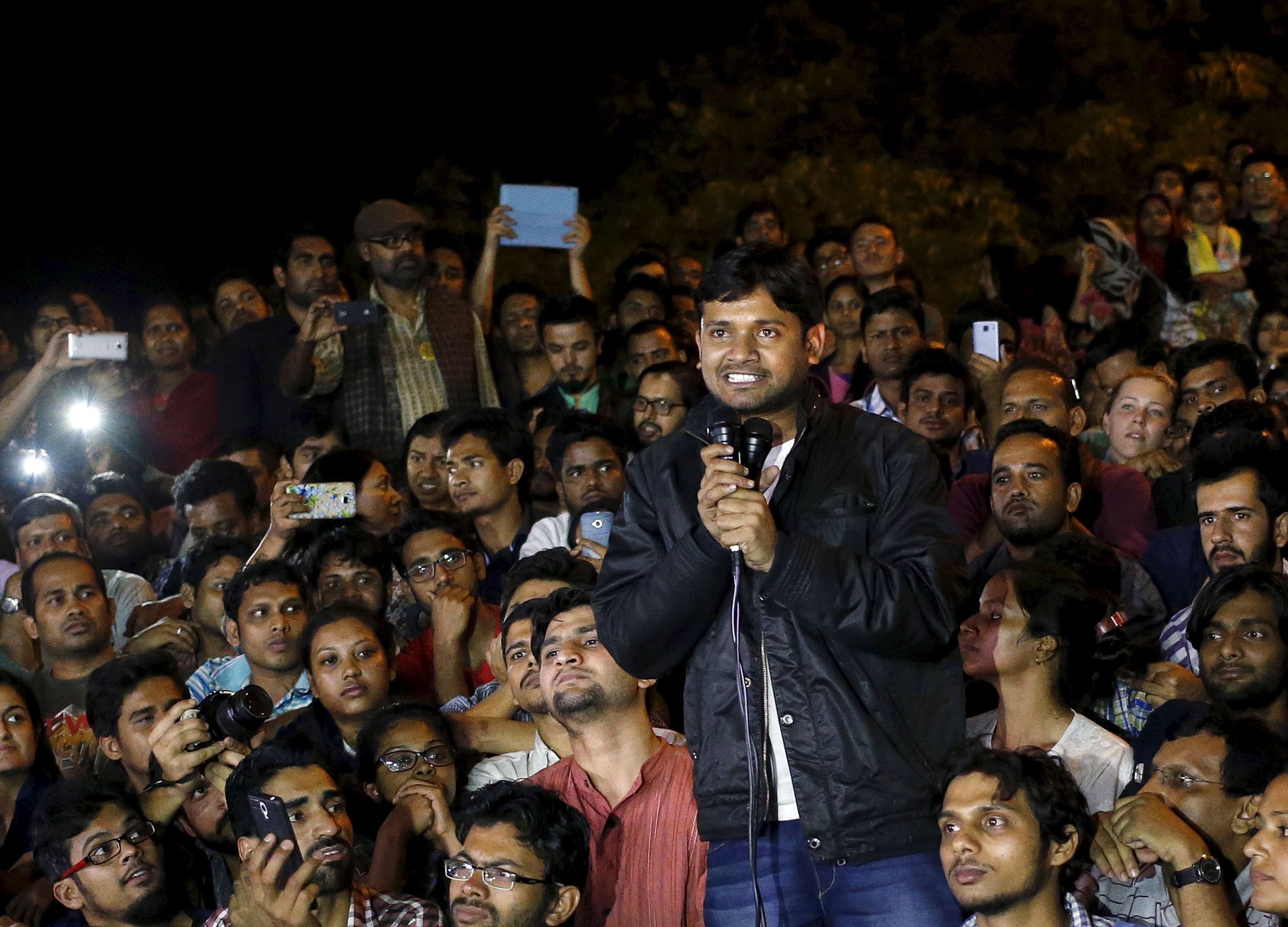 Kanhaiya Kumar leads protest march,