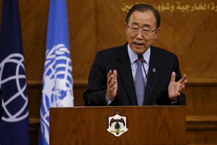 United Nations (U.N.) Secretary-General Ban Ki-moon speaks during a news conference at the Foreign Ministry in Amman March 27, 2016.