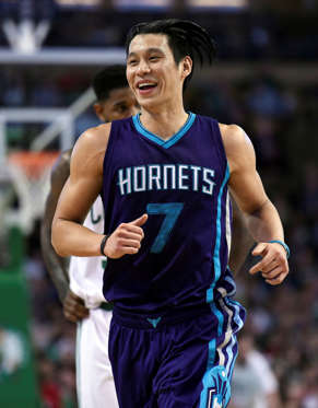Apr 11, 2016; Boston, MA, USA; Charlotte Hornets guard Jeremy Lin (7) reacts after committing a foul during the second half against the Boston Celtics at TD Garden. Mandatory Credit: Bob DeChiara-USA TODAY Sports
