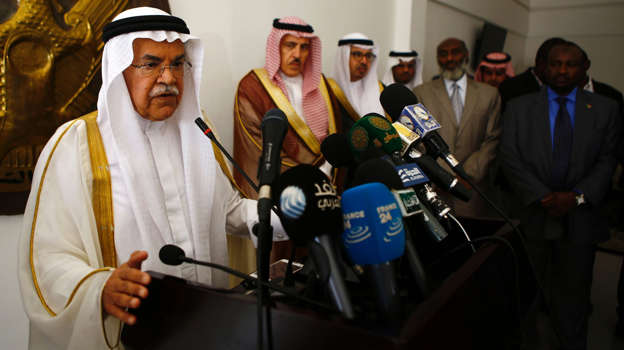 Saudi Oil Minister Ali al-Naimi, Saudi's oil minister, speaks during a press conference following a meeting with Sudanese Oil Minister in Khartoum on May 4, 2016.