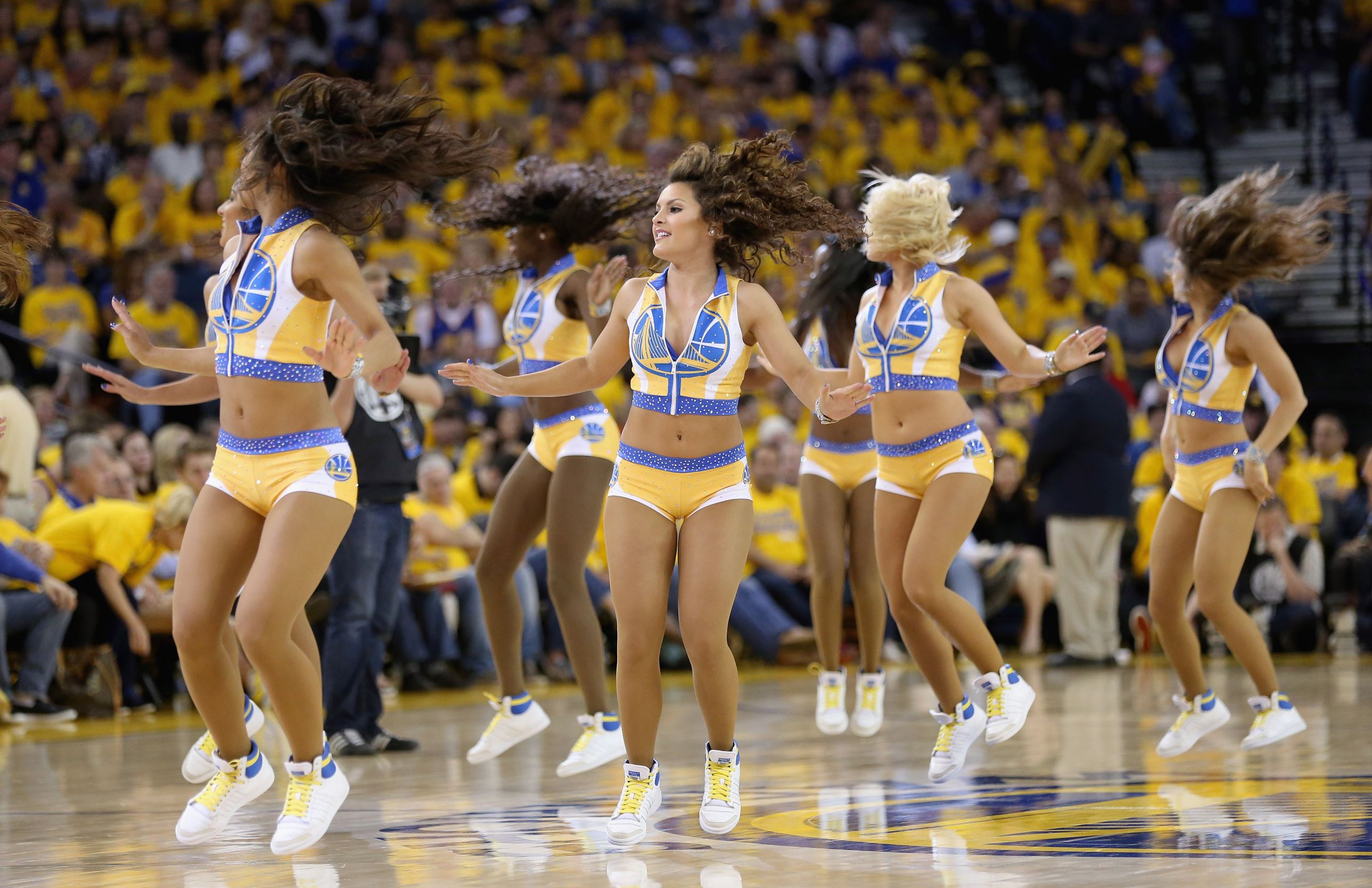 The Warrior Girls perform during the Golden State Warriors game against the Portland Trail Blazers during Game One of the Western Conference Semifinals for the 2016 NBA Playoffs at ORACLE Arena on May 01, 2016 in Oakland, California.