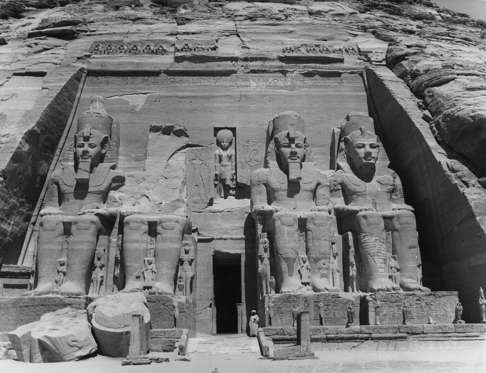 July 1963: The facade of the temple of Abu Simbel with four figures of Ramses II. (Photo by Central Press/Getty Images)