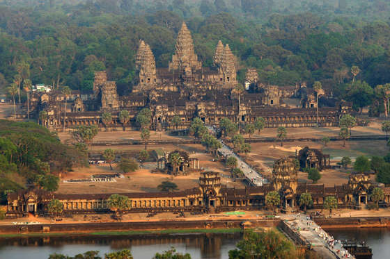 Siem Reap, CAMBODIA: An aerial view of the Angkor Wat temple in Siem Reap province some 314 kilometers northwest of Phnom Penh, 02 March 2007. Angkor is at the very heart of Cambodia's identity, and with nearly two million tourists coming to the country