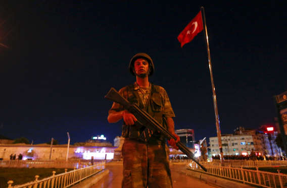 A Turkish military stands guard near the Taksim Square in Istanbul, Turkey, July 15, 2016. REUTERS/Murad Sezer TPX IMAGES OF THE DAY