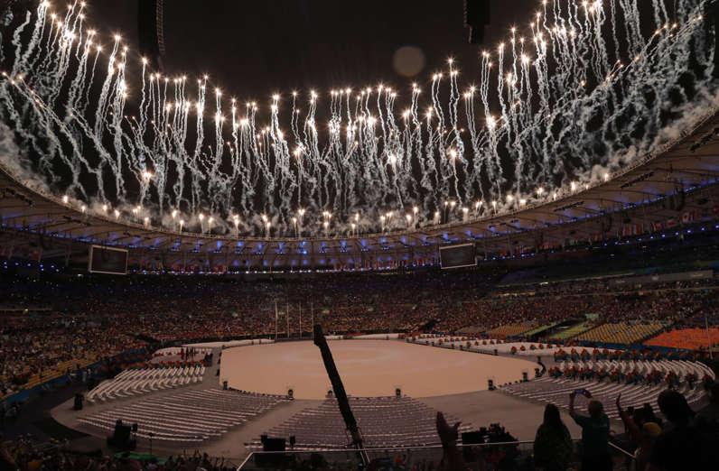 Fireworks light the sky during the closing ceremonies for the Rio 2016 Summer Olympic Games at Maracana.