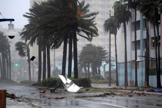 Debris flies through the air as the eye of Hurricane Matthew nears Daytona Beach, Florida, U.S. October 7, 2016. REUTERS/Phelan