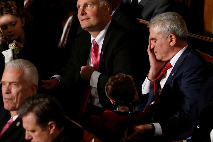 <span>Republican members of the U.S. Congress react to Democratic members voting for Representative Nancy Pelosi (D-CA) for House Speaker on the first day of the new congressional session in the House chamber at the U.S. Capitol in Washington, D.C., on. Jan. 3, 2017.</span>