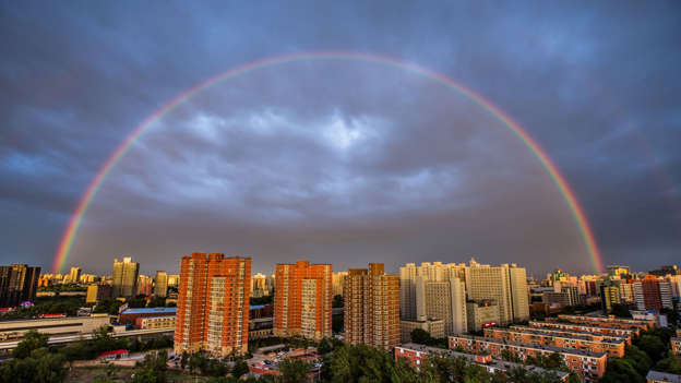 BEIJING, CHINA - MAY 23: (CHINA OUT) Double rainbow appears on sky after an evening rain on May 23, 2016 in Beijing, China. (Photo by VCG/VCG via Getty Images)
