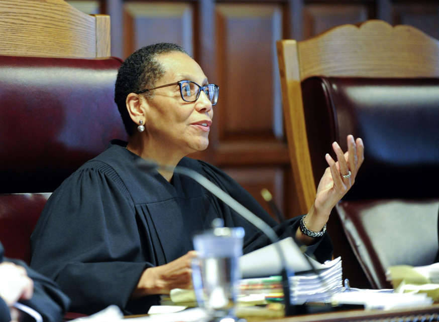 Sheila Abdus-Salaam, Associate Judge of the Court of Appeals, listens to oral arguments on whether criminal defendants should be allowed to use allegations made in civil rights lawsuits against police witnesses to question their credibility during cross-examination at the Court of Appeals on Wednesday, June 1, 2016, in Albany, N.Y.