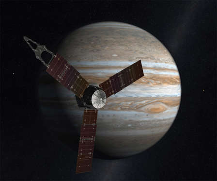 Slide 1 of 11: Artist concept of Juno and Jupiter