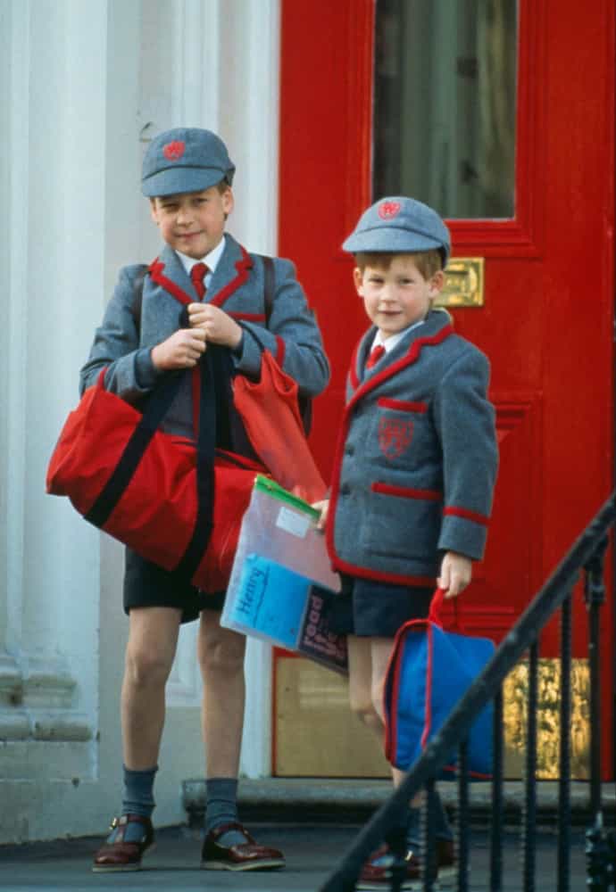 <p>Prince William and Prince Harry at their first day at Wetherby School in London, England, on September 12, 1989.</p>