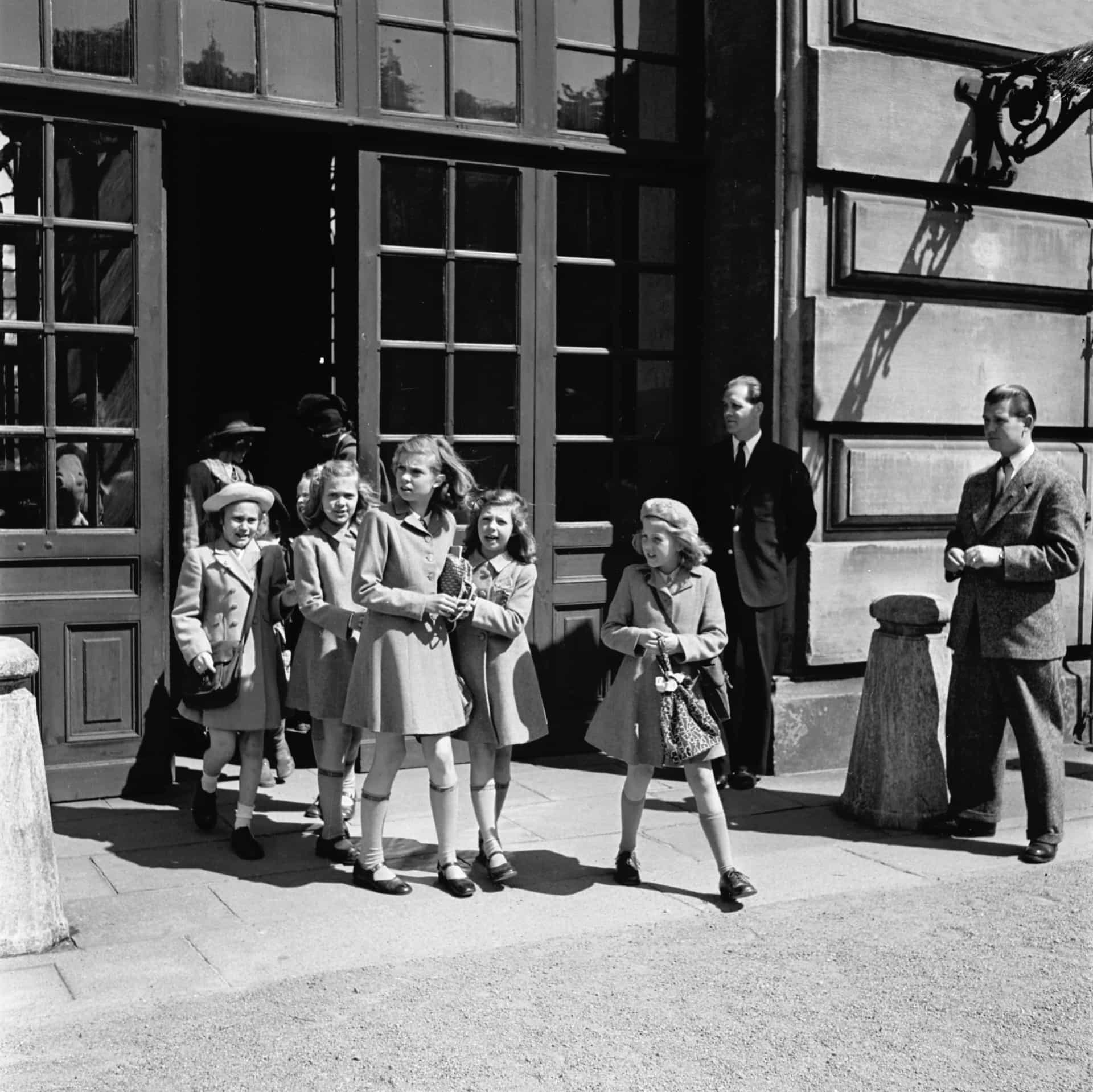 <p>The Swedish princesses Birgitta, Margaretha, and Desiree on their way from school in Stockholm on May 24, 1946.</p>