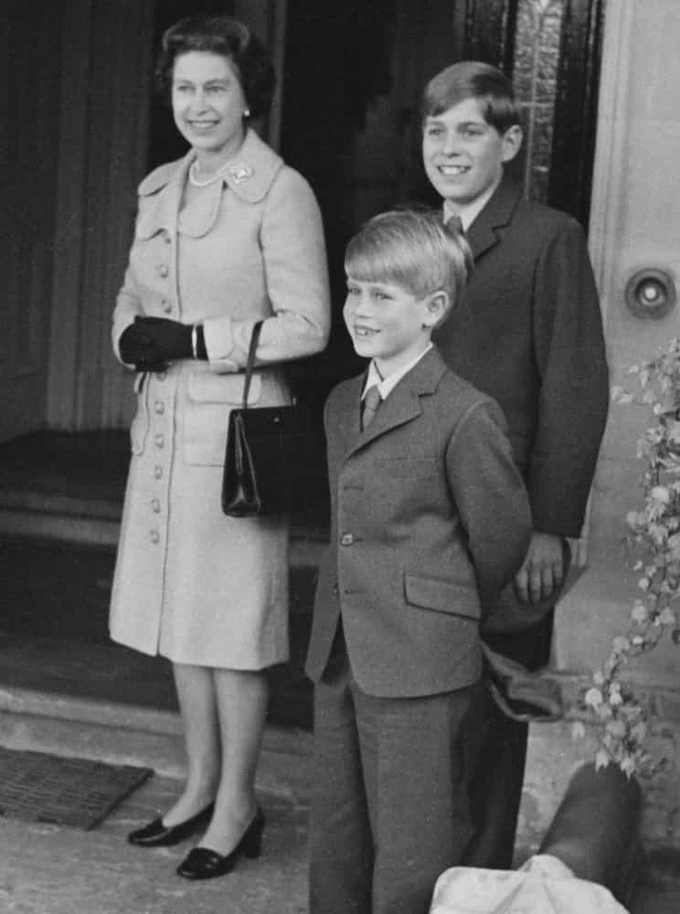<p>Queen Elizabeth II pictured with her sons Prince Andrew (behind) and Prince Edward as Prince Edward starts his first day at Heatherdown Preparatory School near Ascot, England, on September 16, 1972.</p>