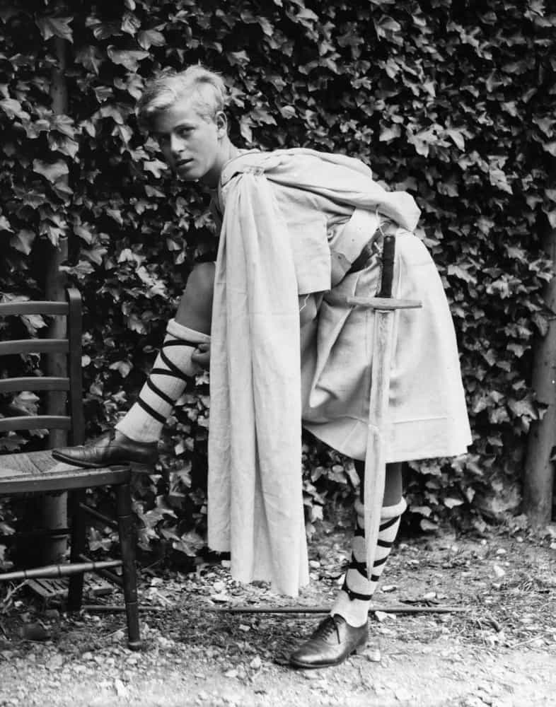 <p>Prince Philip, later the Duke of Edinburgh, in costume for his role as Donalbane in a production of 'Macbeth' at Gordonstoun School in Scotland. Philip attended Gordonstoun from 1934 to 1939.</p>