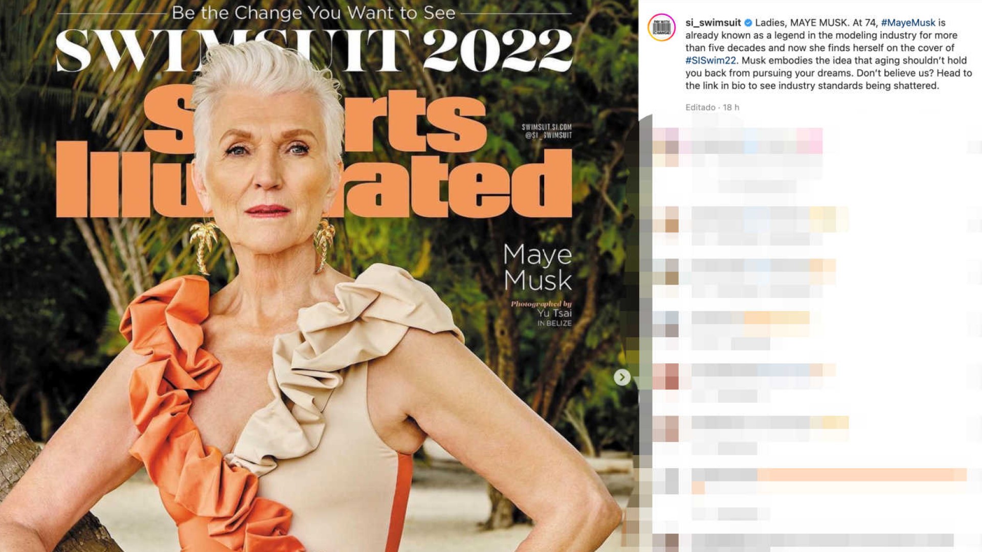 <p>The fourth cover and, perhaps, the most iconic of all,  starred Maye Musk, a legendary model, dietitian and the mother of Elon Musk.</p> <p>Photo: Instagram - @si_swimsuit</p>