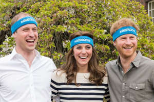 Kate, Prince William and Prince Harry wearing 'heads together' headbands 