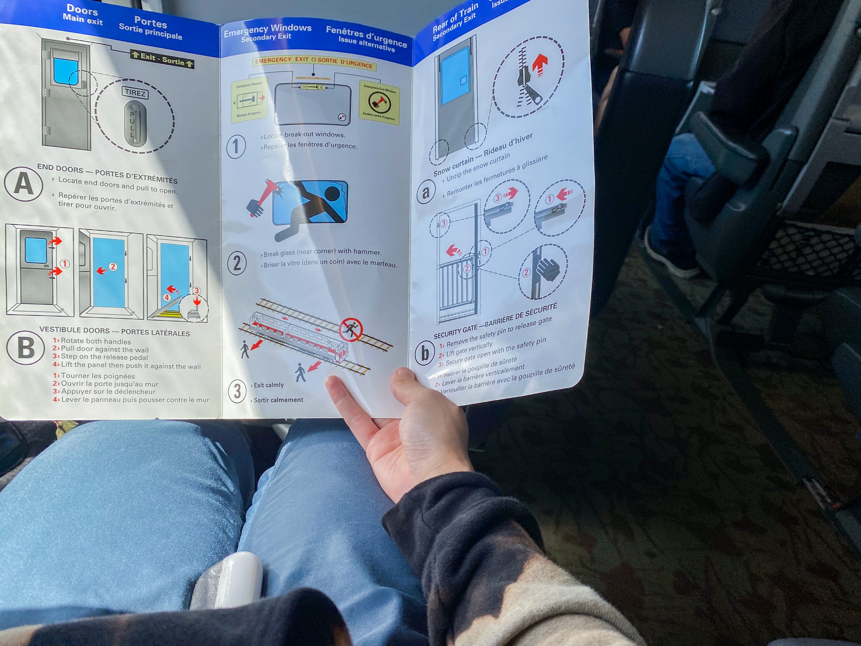 I also noticed that, unlike on my rides with Amtrak, Via Rail's seat back compartments held a safety pamphlet with directions for what to do in an emergency situation. I found this comforting.