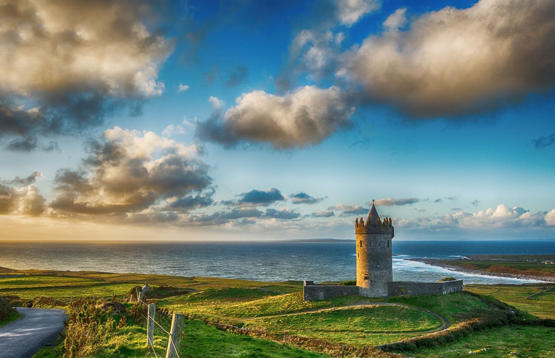 <p>Stretching across more than 2,500 kilometres (1,550 miles) of the country, the <a href="https://www.thewildatlanticway.com/" rel="noreferrer noopener">Wild Atlantic Way</a> connects Ireland’s west, north, and south coasts, from County Donegal to County Cork. Bordered by the ocean and towering cliffs, this sublime tourist route is also the longest defined coastal road in the world.</p>