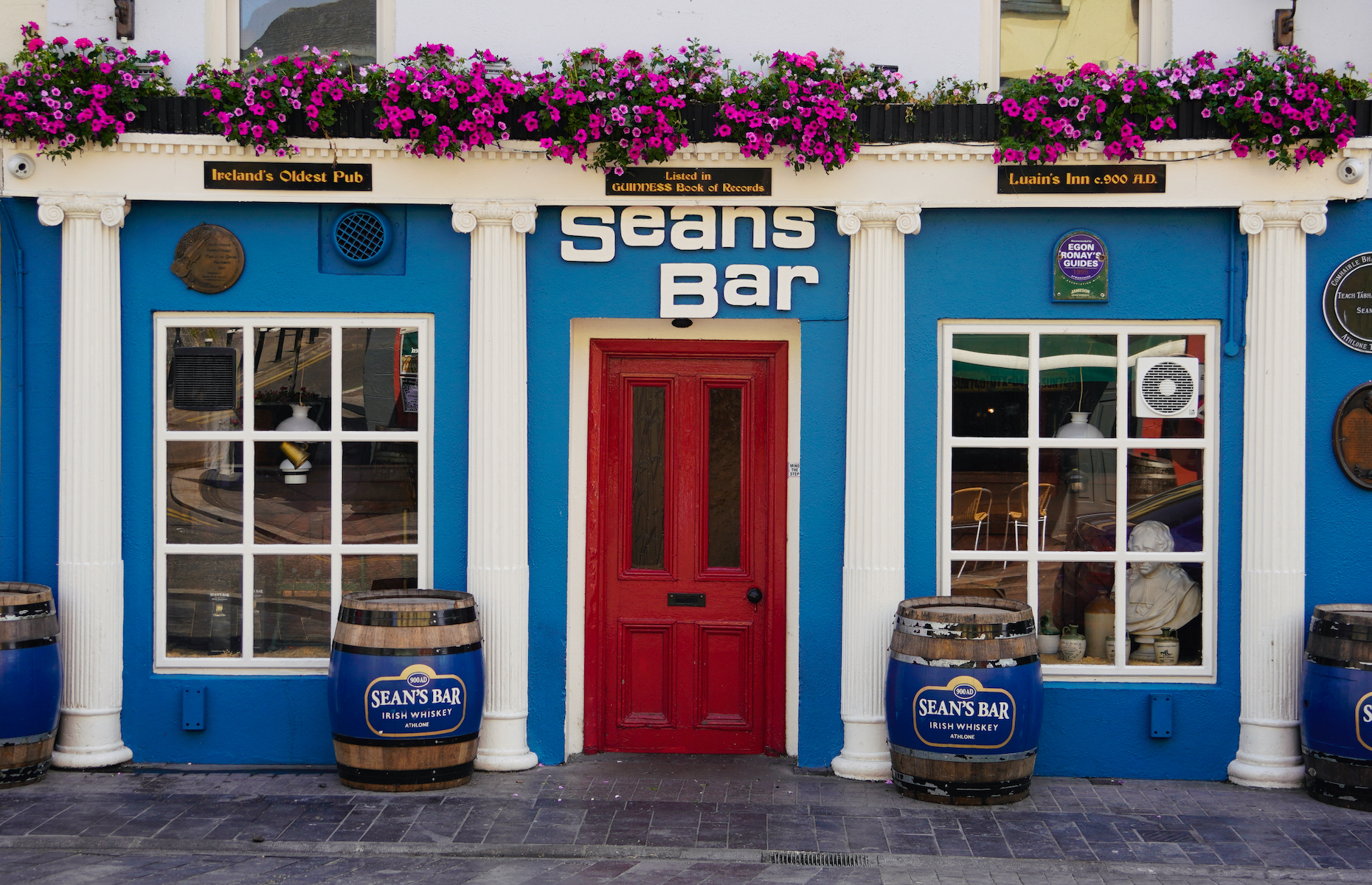 <p><a href="https://www.seansbar.ie/" rel="noreferrer noopener">Sean’s Bar</a><a href="https://www.seansbar.ie/" rel="noreferrer noopener">,</a> Europe’s oldest pub, is located in Athlone, Ireland. This Guinness record holder has been open since the 900s. Those planning to stay close to Dublin can also stop for a pint at The Brazen Head, a bar that’s been around since 1168.</p>