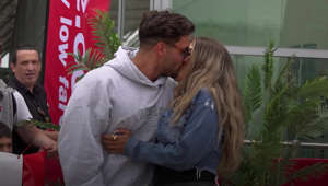 Love Island winners Davide and Ekin-Su share kiss on touching down in UK