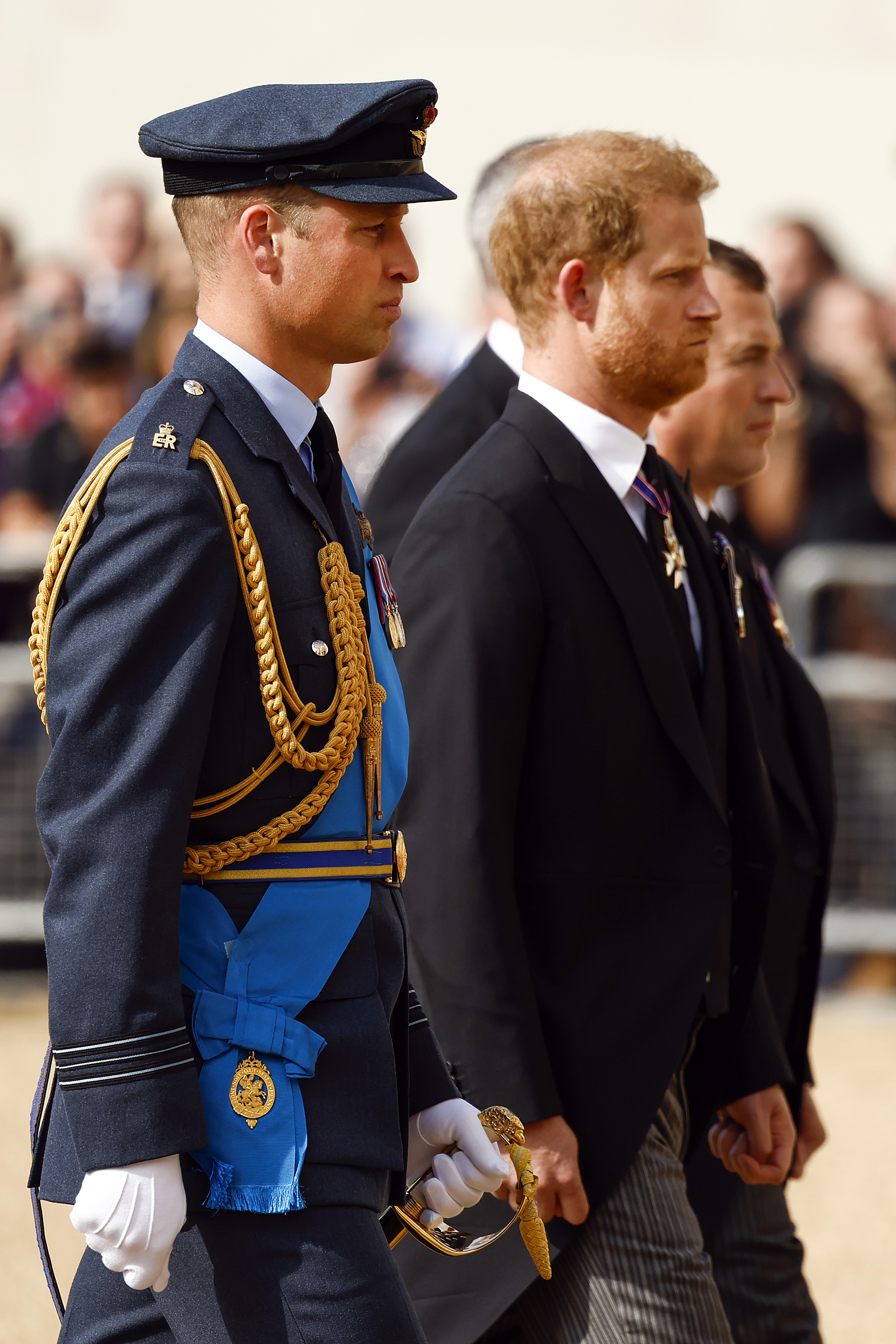 <p><a href="https://www.wonderwall.com/celebrity/profiles/overview/prince-william-482.article">Prince William</a> and <a href="https://www.wonderwall.com/celebrity/profiles/overview/prince-harry-481.article">Prince Harry</a> walked behind the coffin of grandmother Queen Elizabeth II during the procession from Buckingham Palace to Westminster Hall in London for her lying-in state on Sept. 14, 2022. </p>